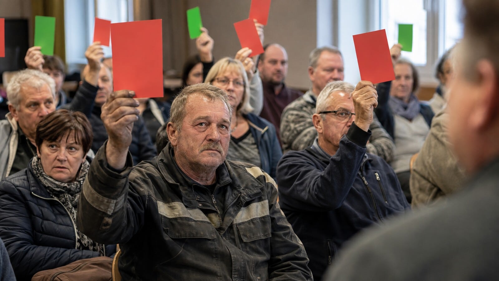 Mehrheit älterer Teilnehmer stimmt bei einer Bürgerveranstaltung gegen das Renten-Aus