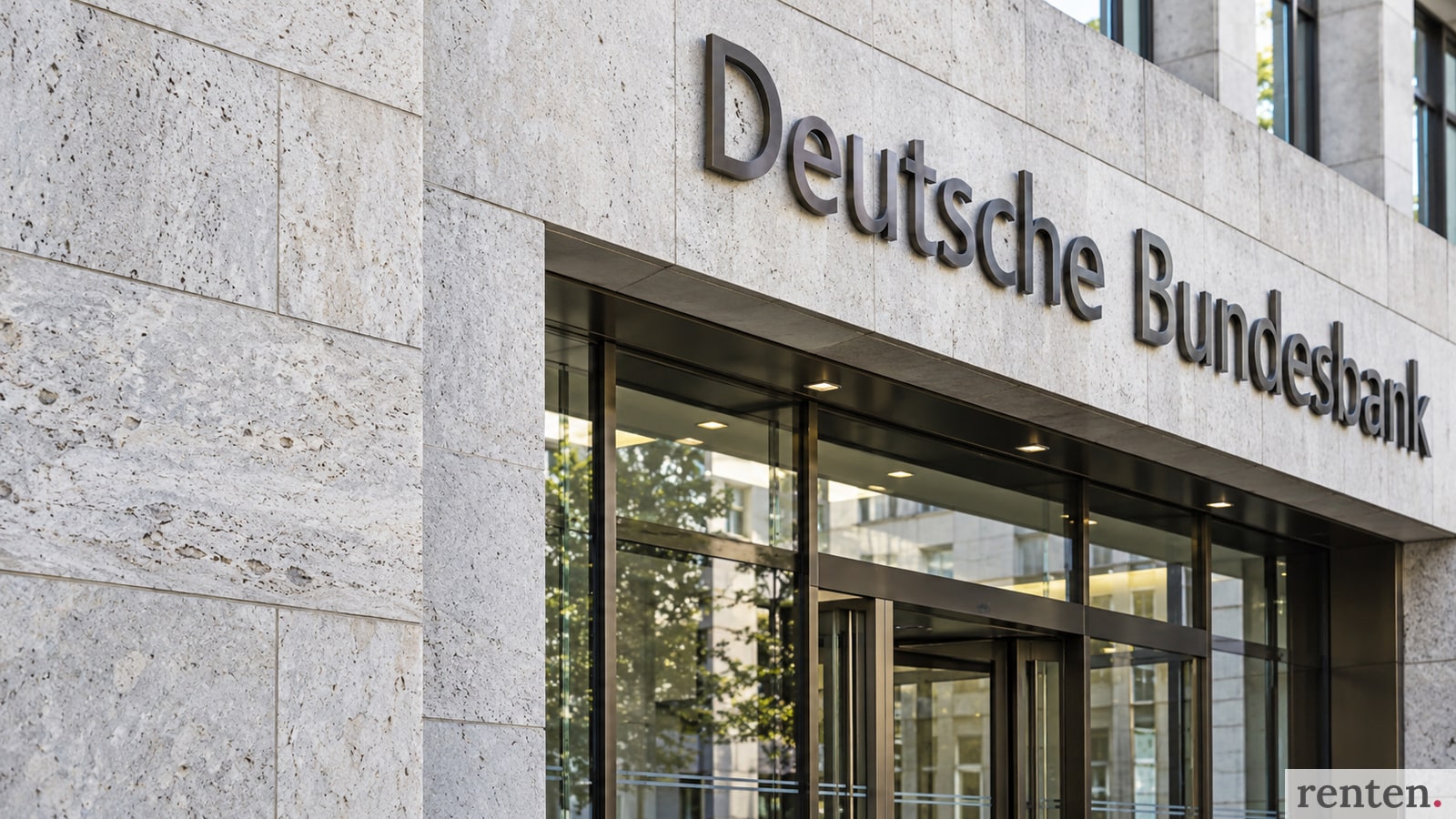 Schriftzug "Deutsche Bundesbank" über einem gläsernen Gebäudeeingang