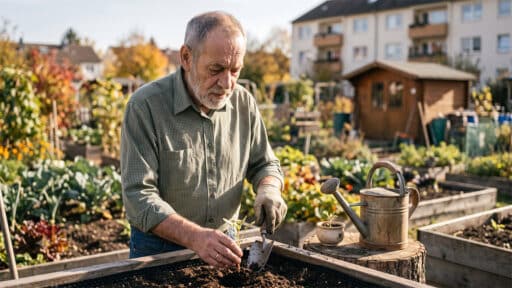 EM-Rentner im Garten frustriert über die Verrechnung der Nachzahlung