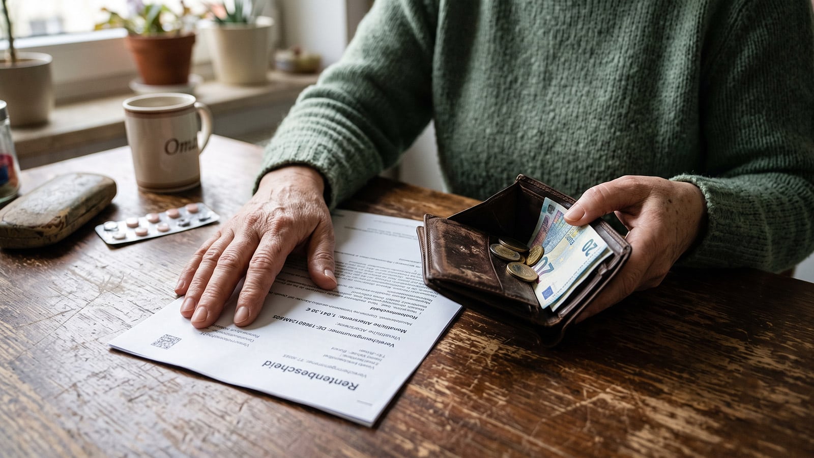 EM-Rentnerin mit Rentenbescheid zählt ihr Geld