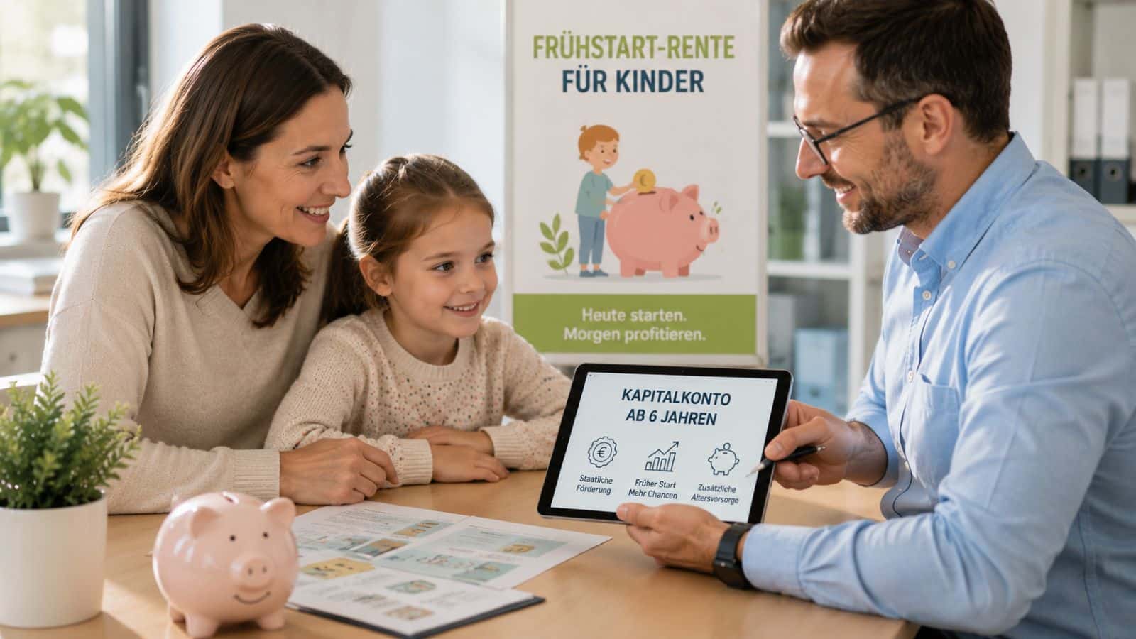Mutter mit 6-jähriger Tochter lässt sich zur Frühstart-Rente beraten