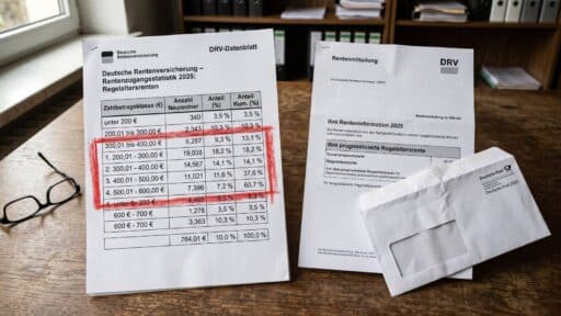 Markierte DRV-Statistik zu neuen Regelaltersrenten unter 600 Euro