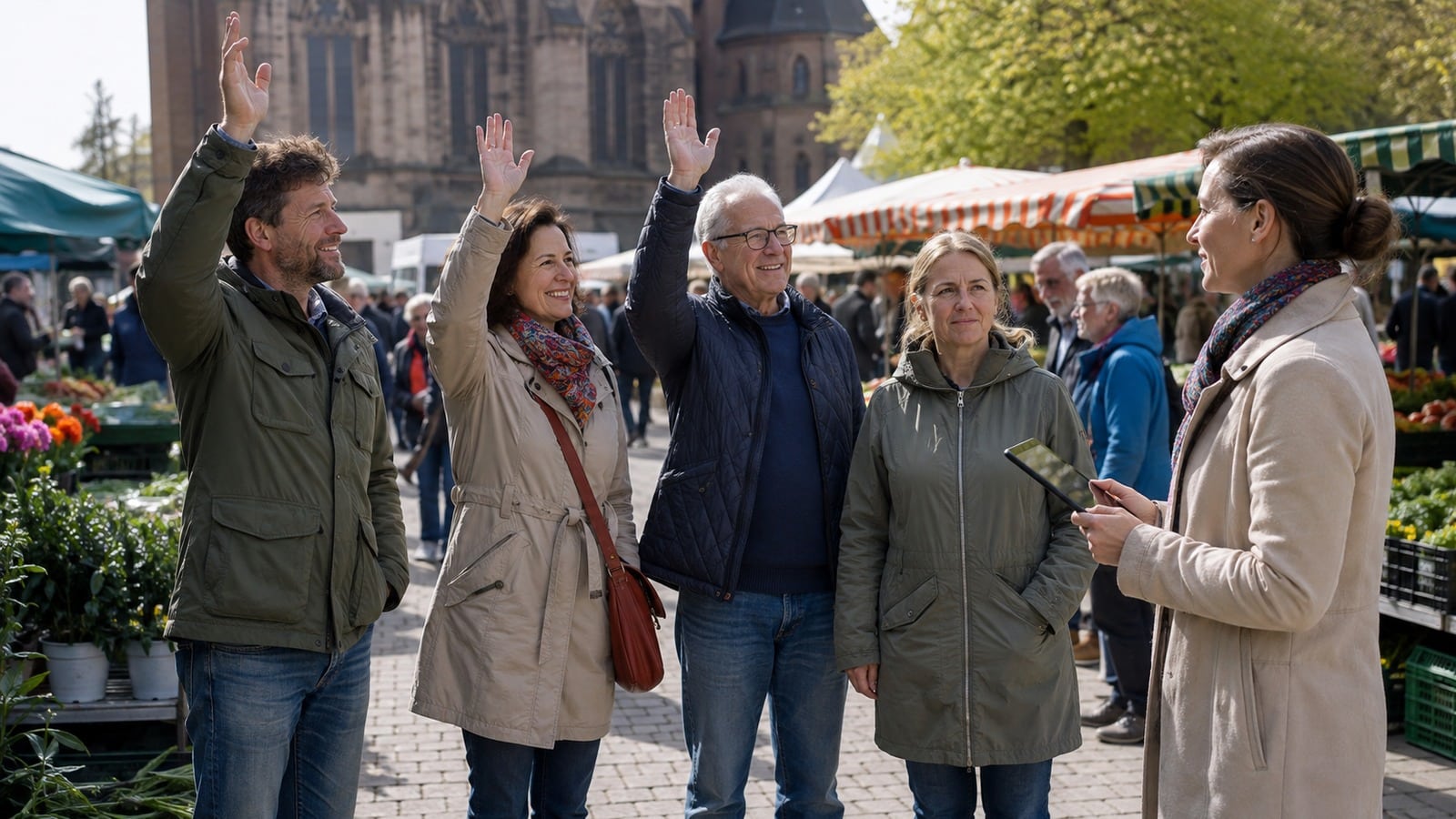 Drei von vier Befragten heben bei einer Straßenumfrage die Hand