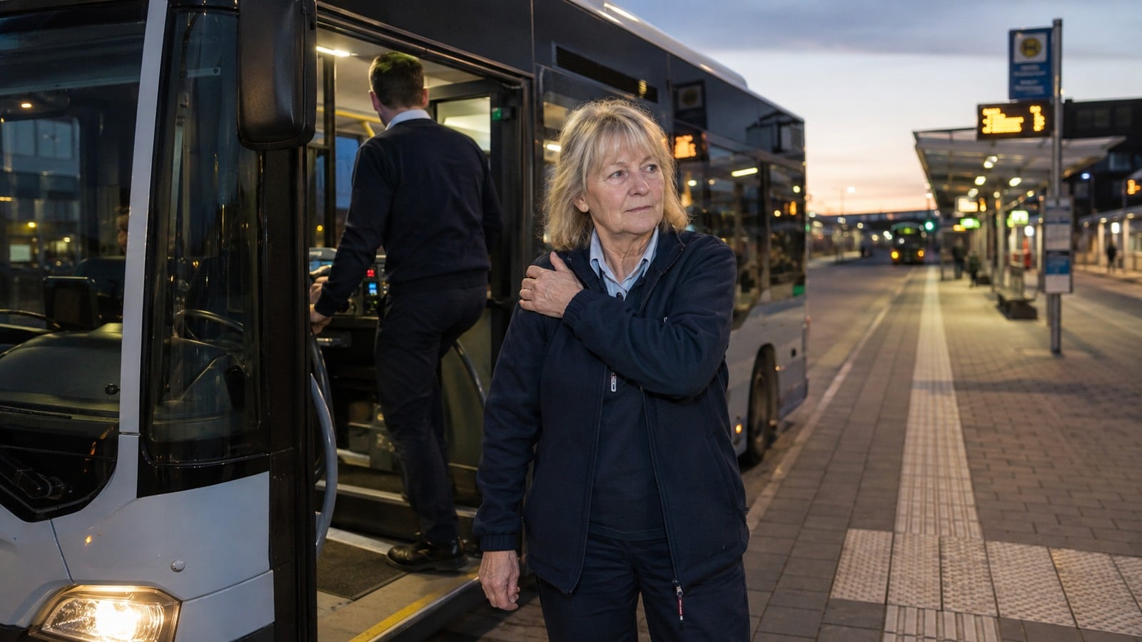 ltere Stadtbusfahrerin beendet am frühen Morgen ihre Nachtschicht