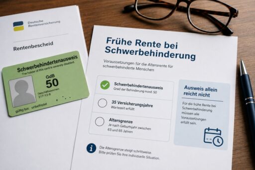 Checkliste zur Frührente und ein Schwerbehindertenausweis mit GdB 50