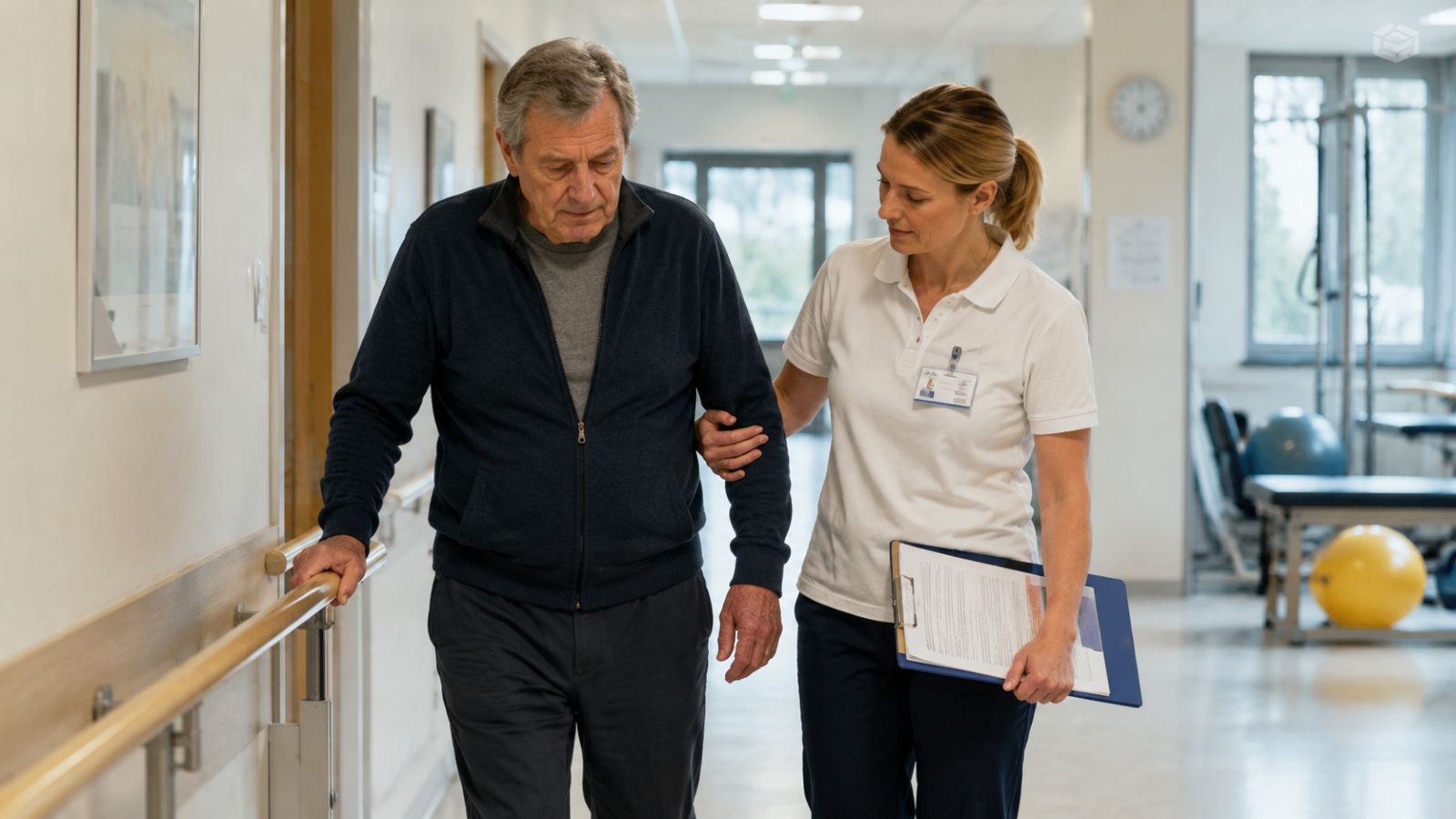 Älterer Mann mit Schwerbehinderung bei der Physiotherapie