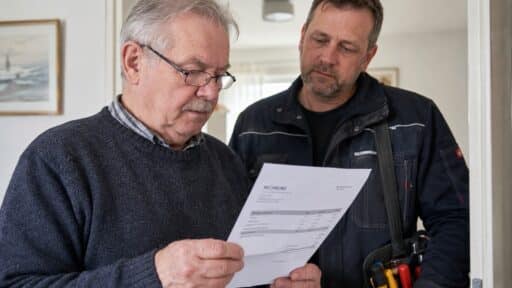 Rentner prüft nach einer Renovierung die Handwerkerrechnung