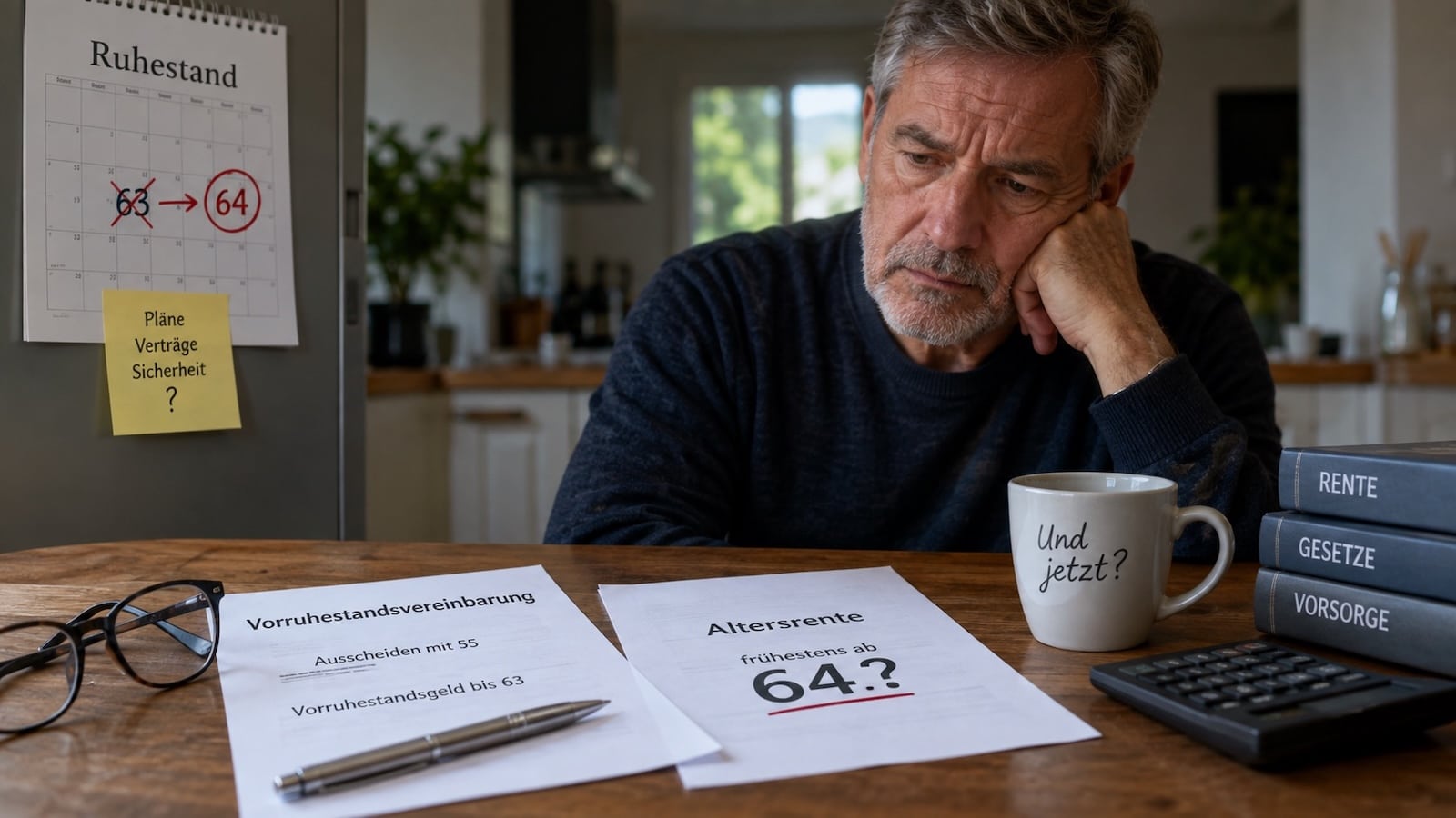 Mann prüft Vorruhestandsvereinbarung mit Rentenbeginn erst ab 64 Jahren
