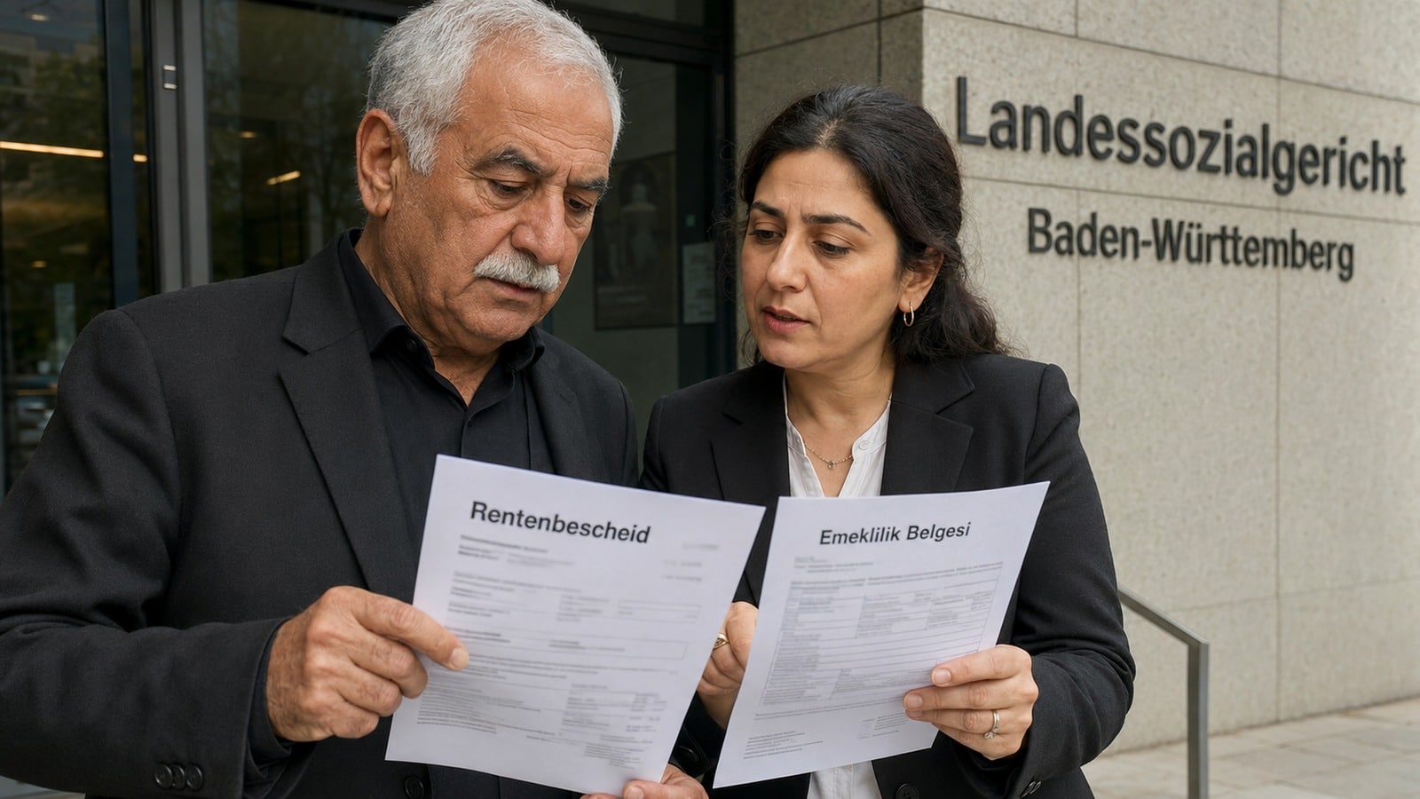 Witwer und Anwältin mit deutschem und türkischem Rentenbescheid vor dem Landessozialgericht