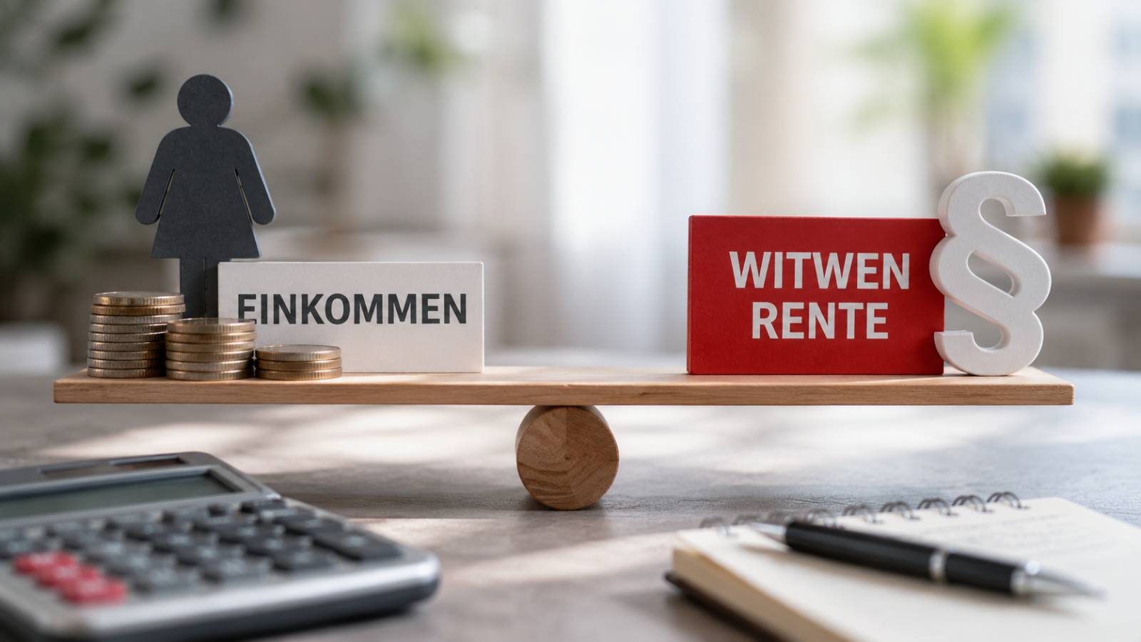 Waage veranschaulicht die Anrechnung von Einkommen auf die Witwenrente.