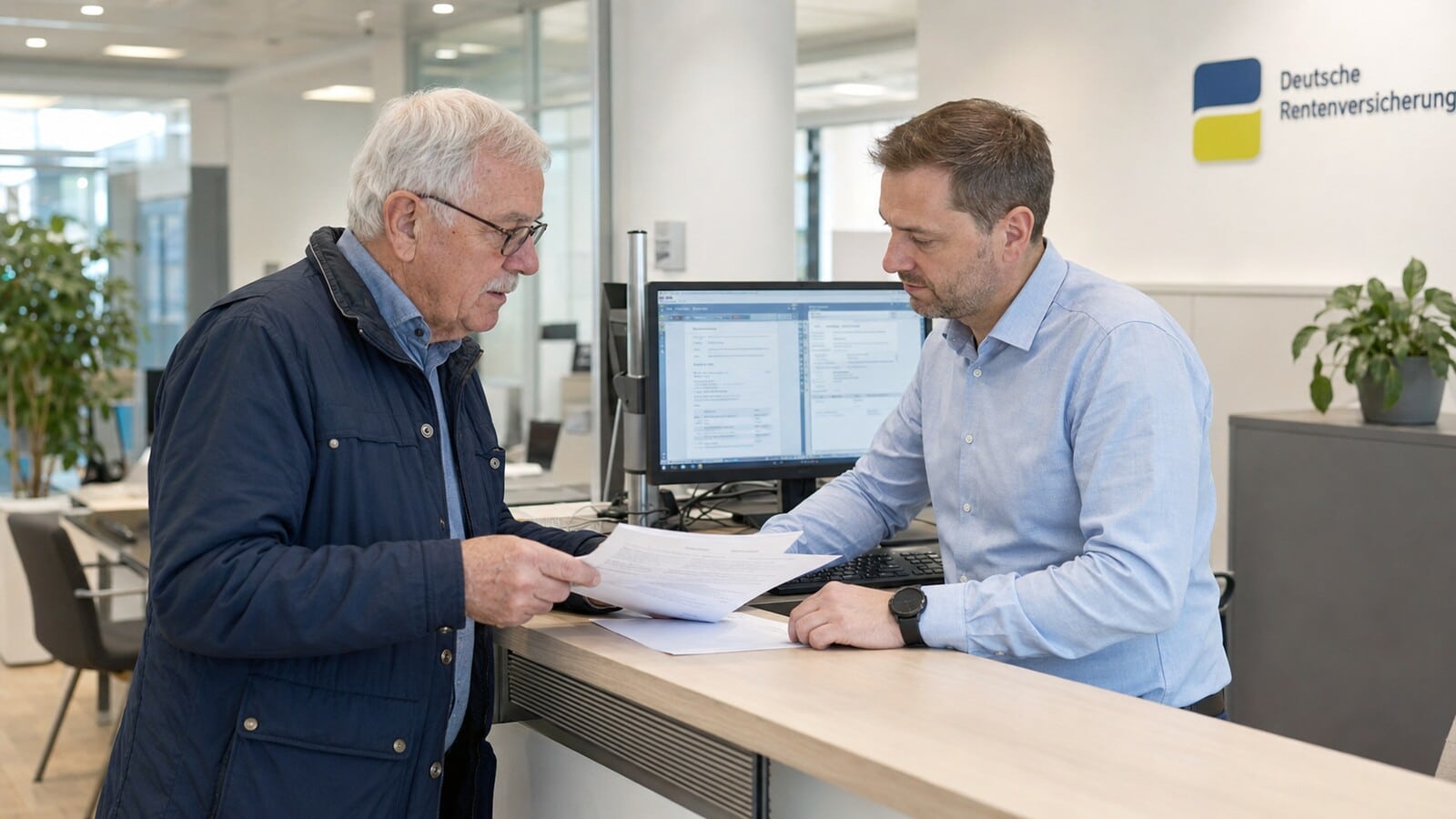 Witwer lässt einen Rückforderungsbescheid in einer Beratungsstelle der Rentenversicherung prüfen.