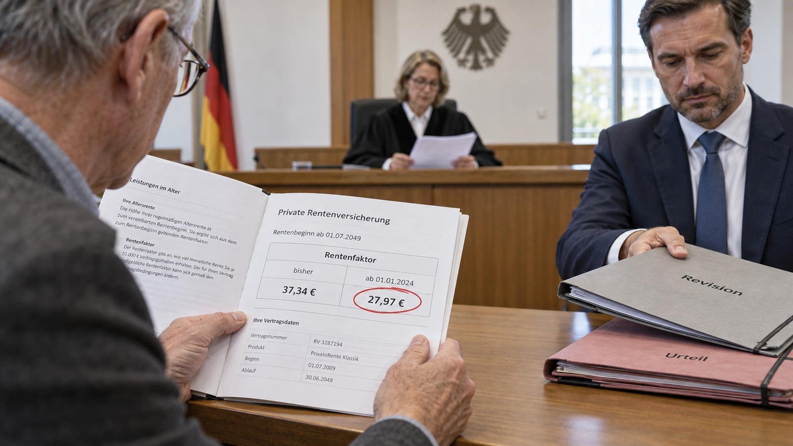 Versicherter hält gekürzten Rentenfaktor vor Gericht, während der Versicherer die Revision vorbereitet